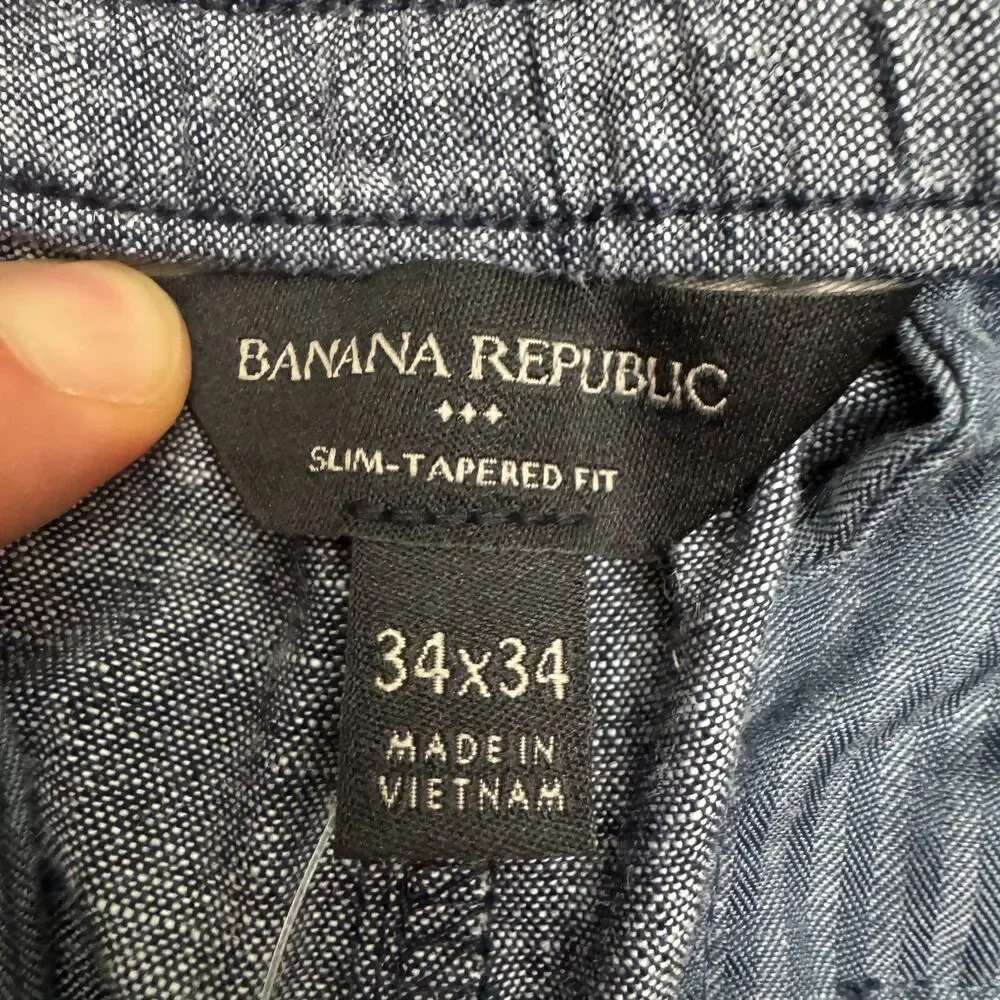 Banana Republic Grayson Linen Blend Pants Men 34x34 Navy Blue Slim Tapered NWT